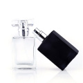 Wholesale refillable flat square perfume black and white glass spray bottle